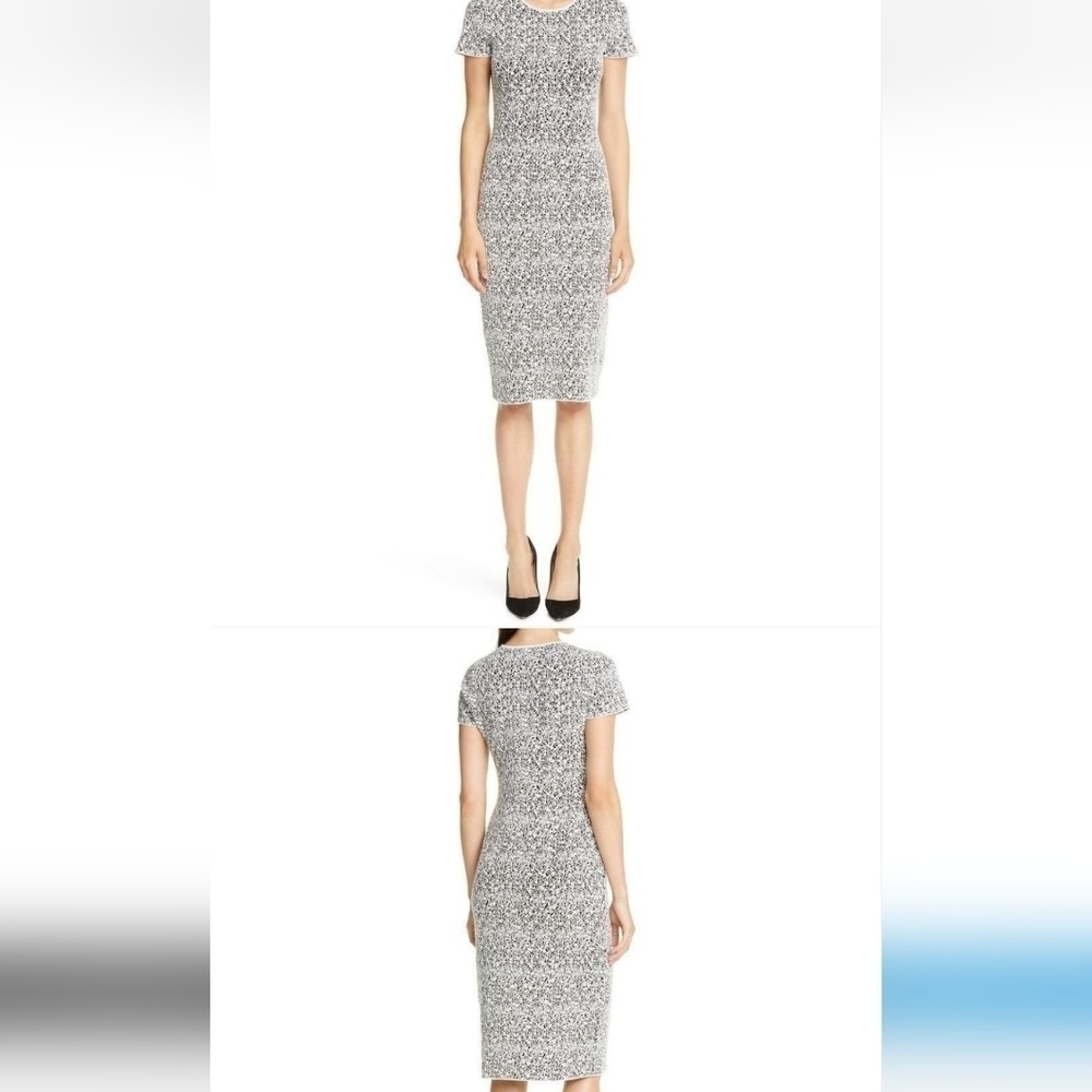 Hugo Boss Black & White Textured Knit Sheath Dress - Size Large